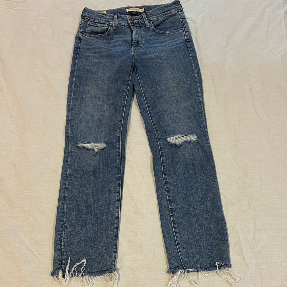 levi’s 724s high rise straight mid wash cotton denim ripped women’s size 25